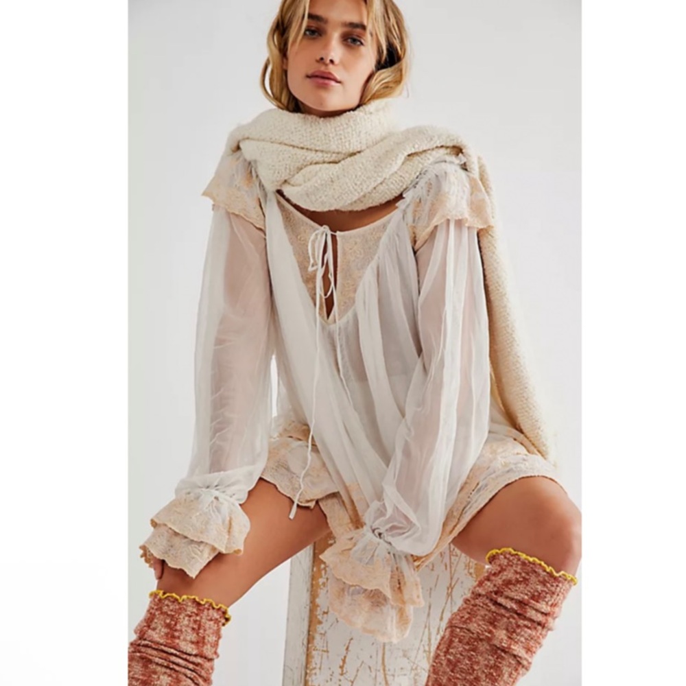 Free People  Butterfly Fields Tunic Lace Dress Top Oversized Ivory Size S